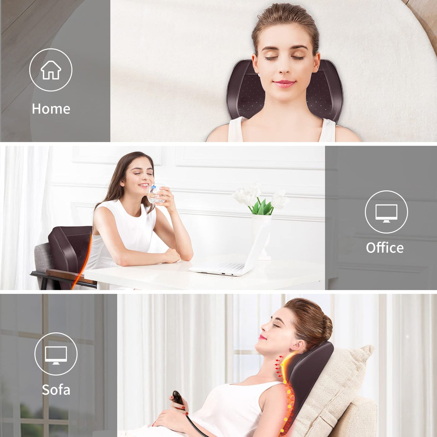 Boriwat Back Massager with Heat, 3D Kneading Massage Pillow for Back, Neck, Shoulder, Leg Pain Relief Deep Tissue, Gifts for Women Men Mom Dad