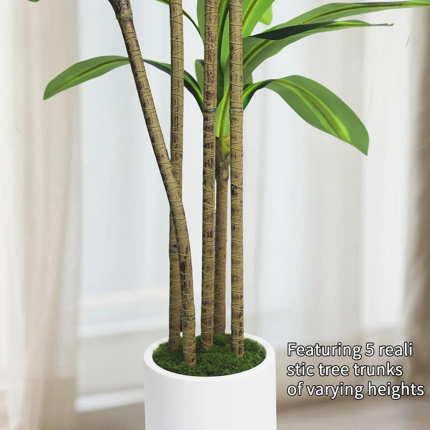 Artificial Dracaena Tree 5FT - Fake Plants Tree with White Planter - Faux Yucca Tree Tall with Lifelike Trunk and Leaves in Pot - Dracaena Artificial Plant for Home Office Living Room Decor