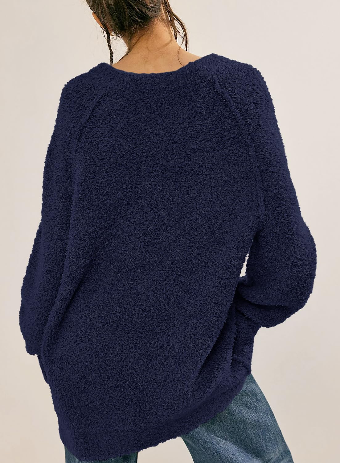 Beaully Women's Oversized Long Sleeve Crewneck Fuzzy Knit Warm Sweaters 2025 Fall Pullover Sweater Tops