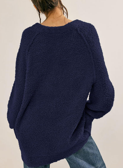 Beaully Women's Oversized Long Sleeve Crewneck Fuzzy Knit Warm Sweaters 2025 Fall Pullover Sweater Tops