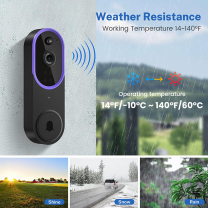 1080p Video Doorbell Camera Wireless with Chime, AI Human Detection, 2-Way Audio, FHD Live View, 2.4G WiFi, Night Vision, Cloud Storage, Battery Powered, Indoor Outdoor Surveillance (Purple)