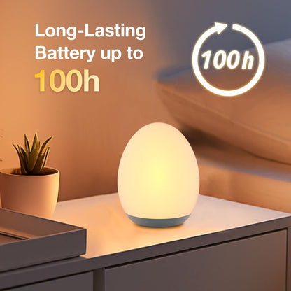 JolyWell Night Light for Kids, Egg Light for Nursery with 7 Changeable RGB Colours & Stepless Dimming, Rechargeable Tap Light with a 1-Hour Timer & Touch Control, Portable Baby Night Light, BPA Free