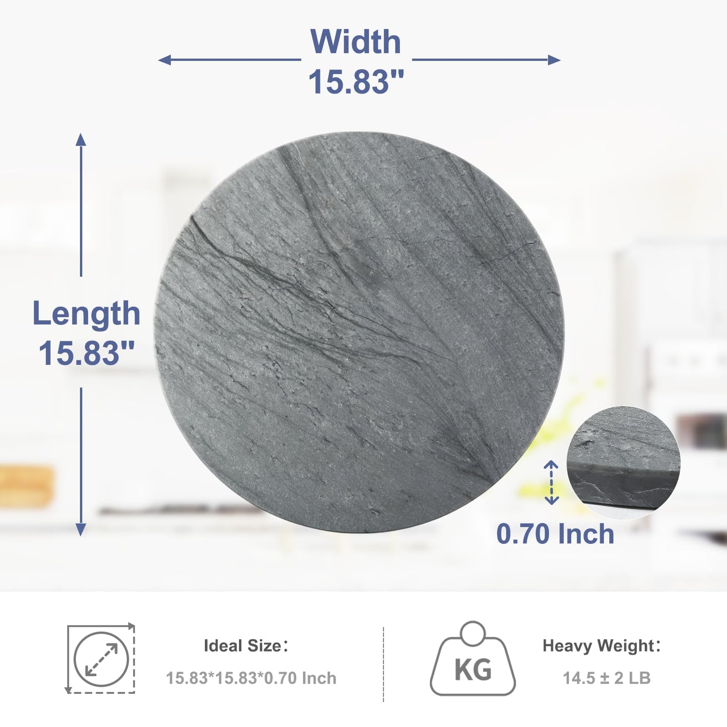 Koville 16" Grey Marble Pastry Cutting Board, Large Marble Cheese Serving Board for Kitchen Countertop, Stone Tray for Baking, Charcuterie, Trivet, Dough Pastry and Stone Cutting Boards
