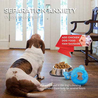 SPOFLY Freezable Puppy Teething Toy, 1 Teething Ring +1 Teething Bone Freezable Dog Chew Toys Set (Blue)