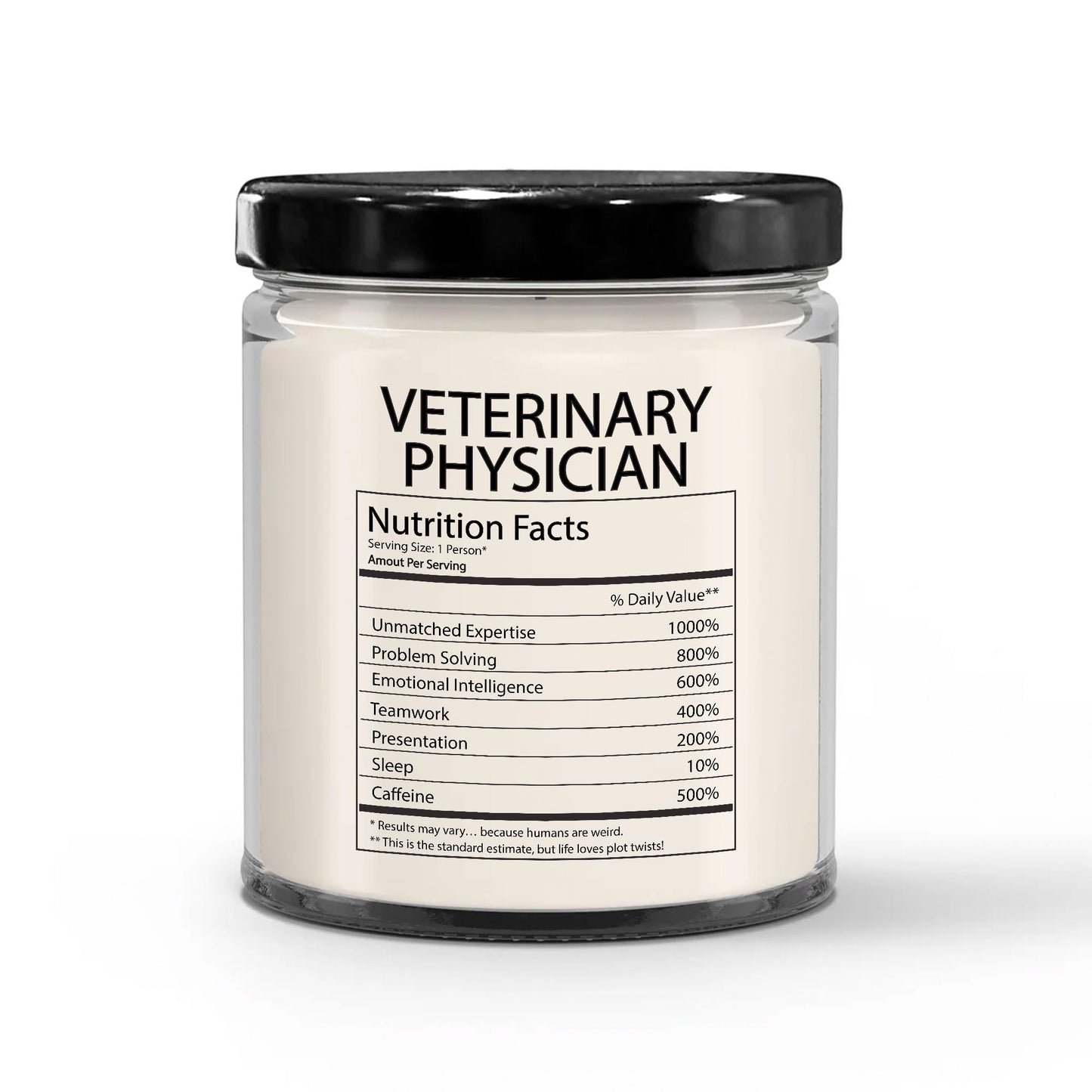 Funny Gifts for Veterinary Physician Nutrition Facts Label - Thank You, Birthday, Christmas Candle for Animal Doctor Veterinary Surgeon Employee Boss - Vanilla Scented Soy Wax, 9oz