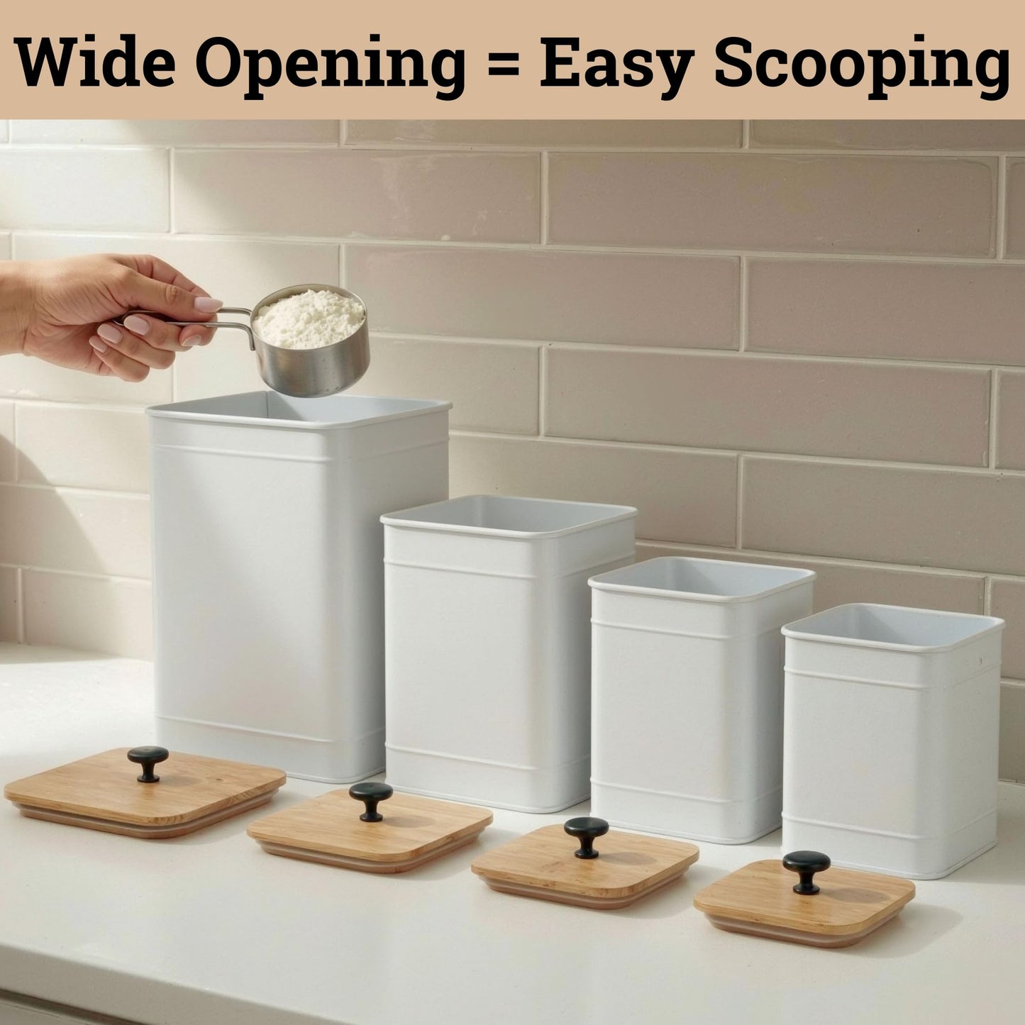 Kitchen Canisters for Countertop Set of 4 with Customizable Chalkboard Labels & Marker Pen - Big Iron Kitchen Canisters with Airtight Lids - Canisters Sets for the Kitchen - White Kitchen Canister Set