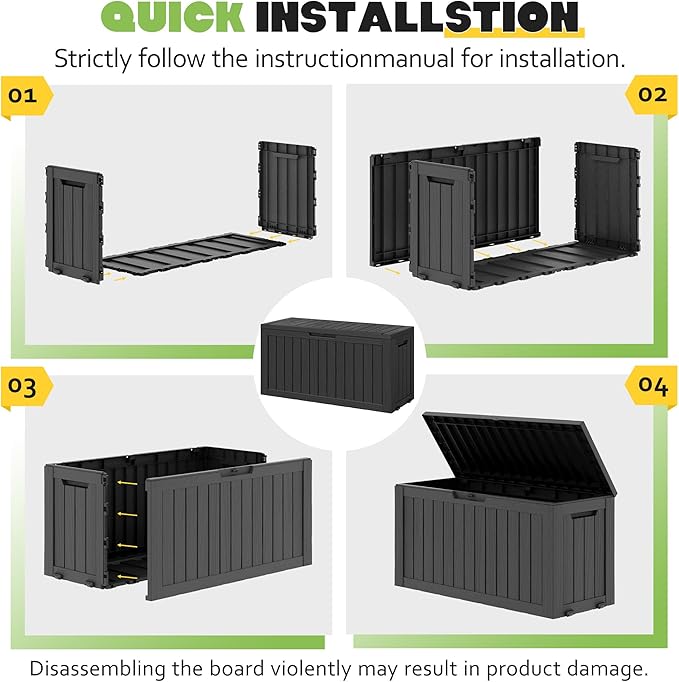 Outdoor Storage Box, Resin Deck Boxes Indoor and outdoor, Waterproof Storage Box Lockable Lid (Black, 75 Gallon)