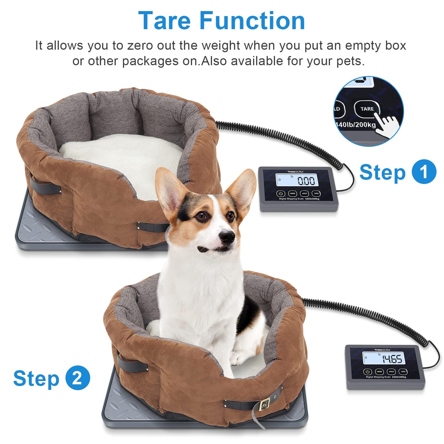 THINKSCALE Shipping Scale, 440 lbs/1 oz Highly Accurate Postal Scale with Hold/Tare/LCD Display, Lightweight Digital Postage Scale for Packages/Luggage/Post Office/Dog, Battery & AC Adapter Included