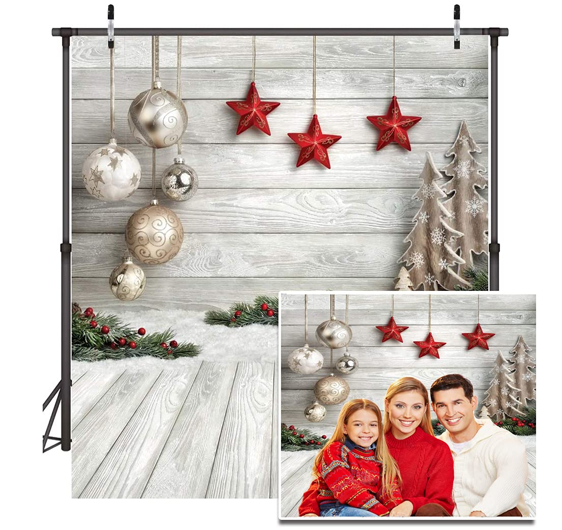 Dudaacvt 8X8ft Christmas Backdrop White Wood Floor with Snowflake Backdrop Christmas Tree Gifts Background for Family Gathering