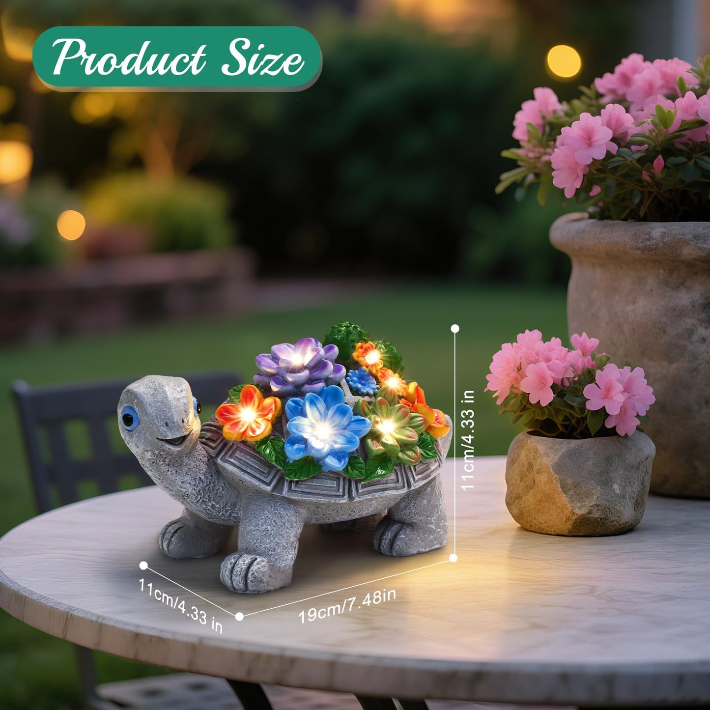 Linkax Solar Garden Decor for Outside Yard Decoration Outdoor Home Patio, House Warming Gifts New Home, Birthday Gifts for Women Mom Grandma, Turtle Statues with Succulent and 7 LED Lights