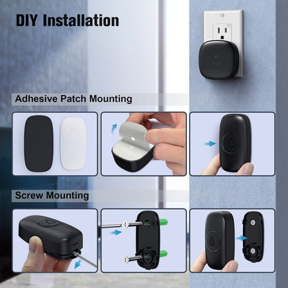 SECRUI Wireless Doorbell, Easy installation, Waterproof, Adjustable Volume, 58 Chimes, Colorful LED, 1000Ft Range, M520+F55, Black