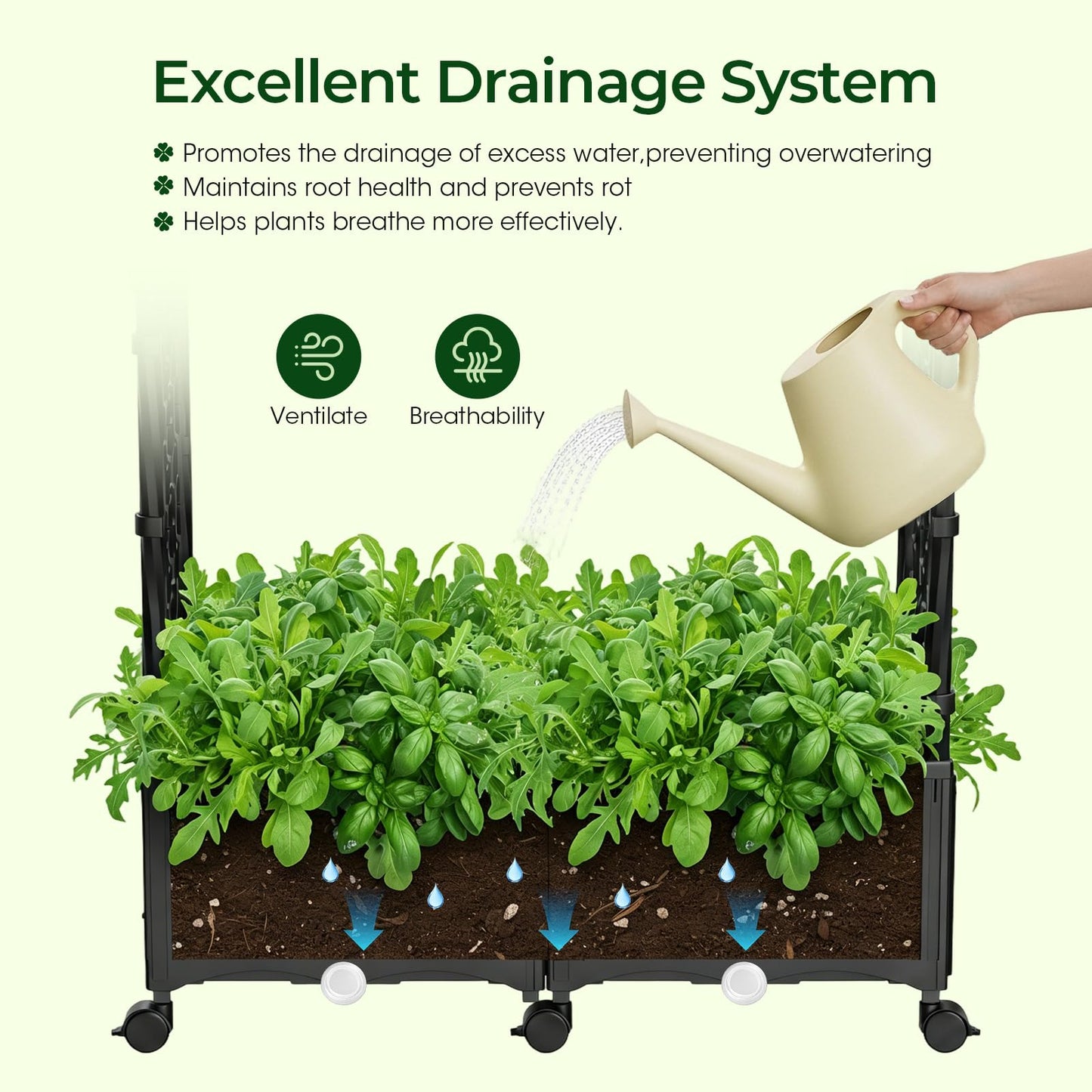 MQHUAYU 71"x16"x32" Planter Box with Trellis, 3-in-1 Self-Watering Planter Box with Wheels for Patio,Raised Garden Bed with Trellis, Drainage Holes & Metal Storage Rack for Vine Climbing Plants