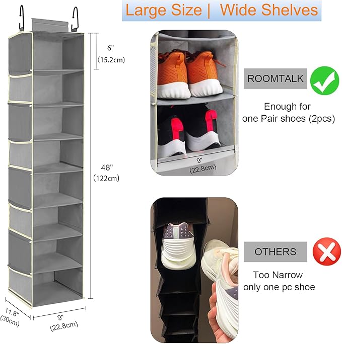 2 Pack Large-Sized Hanging Shoe Organizer 8-Shelf, Hanging Closet Organizer