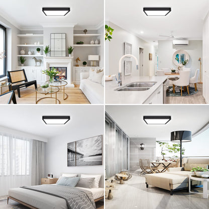 Defurhome LED Ceiling Light,24W 2200LM,150W Equivalent,5000K Daylight White,Waterproof IP54,Flush Square Modern Ceiling Light for Bathroom,Bedroom,Kitchen,Porch,Living Room,30cm(Black)