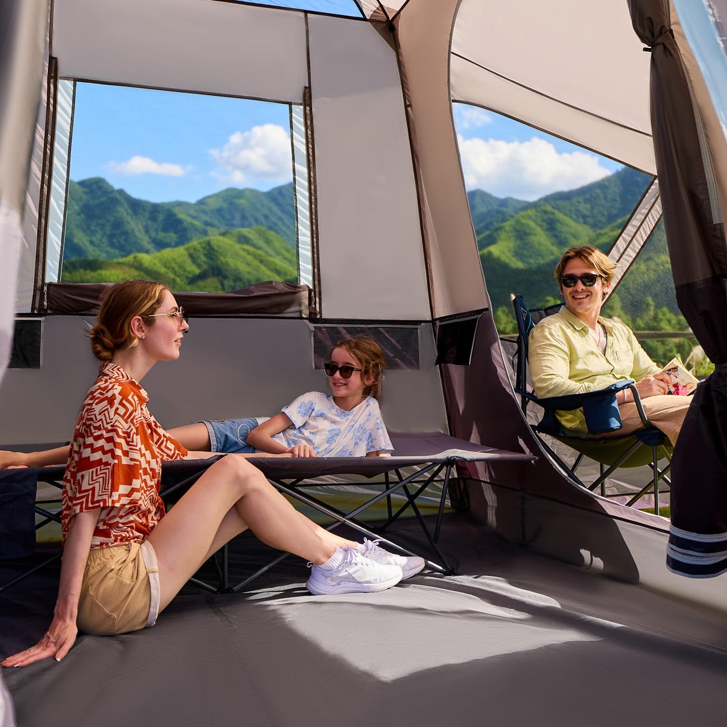 TIMBER RIDGE 5-9 Person SUV Tent with Screen Porch and Awning for Family Camping, Weather Resistant and Portable Van or Car Tent, Includes Rainfly and Storage Bag, 13' W X 10' L X 7.1' H, Tan