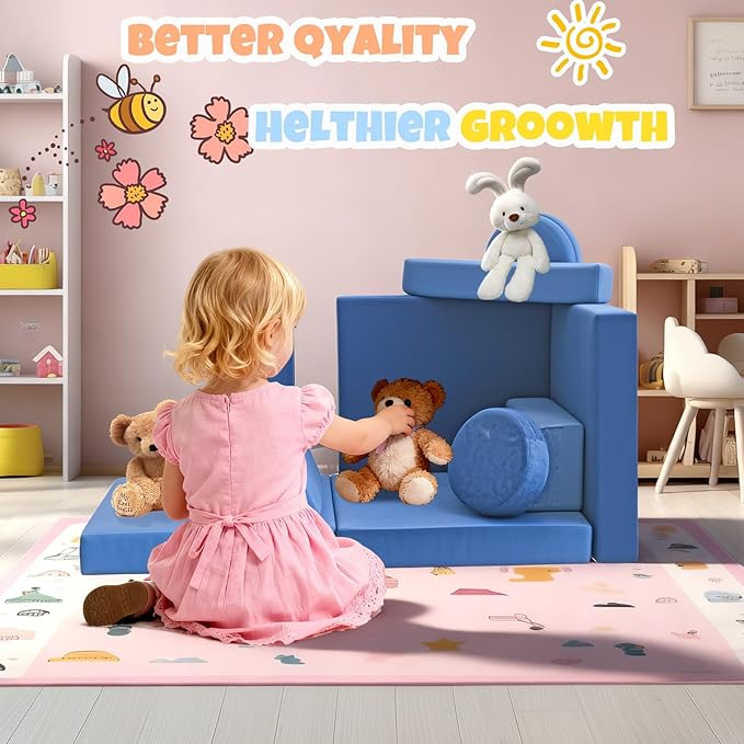 12 Pcs Modular Kids Play Sofa Convertible Foam Floor Mat and Play Fortress