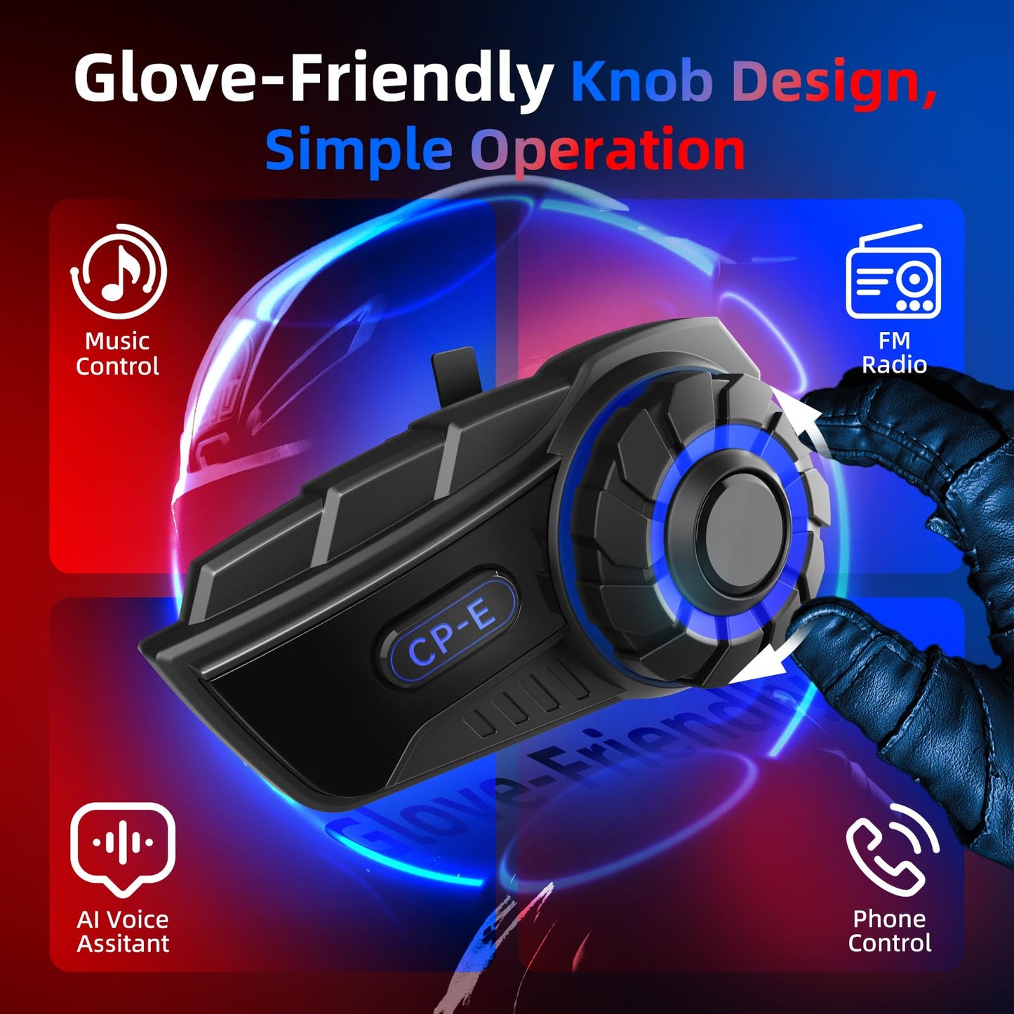 Moman Motorcycle Intercom, H2S Motorbike Helmet Headset 2-Way 1000M Communication System with Triple Noise Cancellation Audio Multitasking Hi-Fi Stereo Music Sharing FM AI Voice Waterproof, 2 Pack