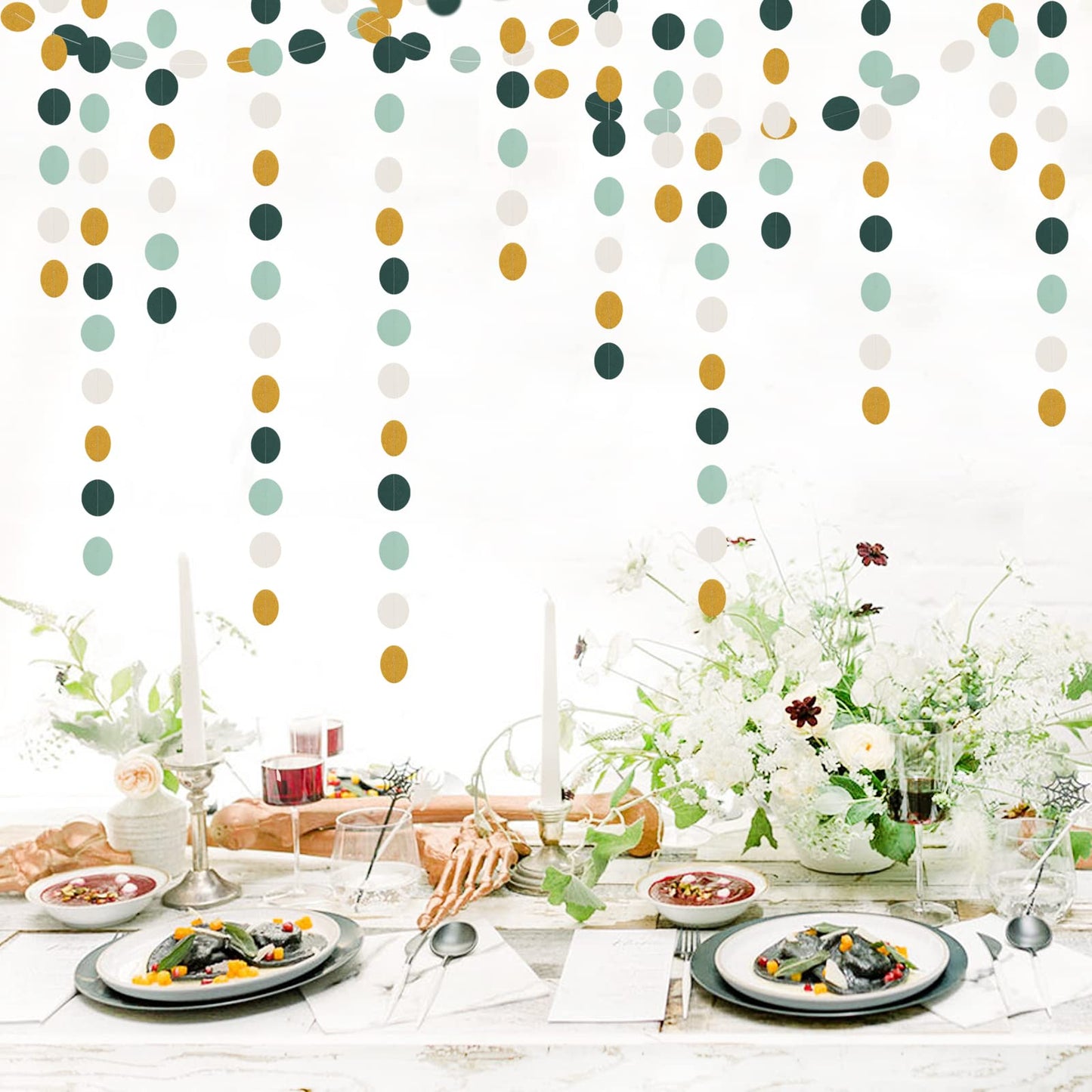 Sage-Green Ivory-Gold Bridal-Shower Decorations Streamers - 52FT Rustic Wedding Paper Garland Hanging Decoration,Baby Jungle Safari Birthday Party Decor Banners Bachelorette Engagement Bunting