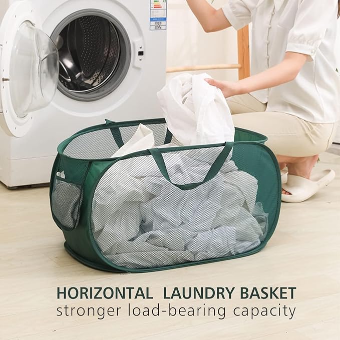 Pop Up Laundry Hamper, Collapsible Horizontal Baskets