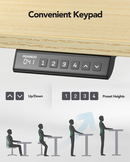 HUANUO Standing Desk Frame with 220lbs Powerful Brushless Motor, Double Crossbeam Structure, Thick Adjustable Desk Legs, for Max 35.4″ x 86.6″ Desktop, for Home Office, Black Frame Only