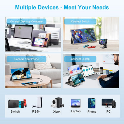 2025 New Upgraded Laptop Screen Extender Portable Monitor, 1080P FHD IPS Screen, Monitor Extender for Laptop, Fit for 13-17" Laptops, Plug & Play Compatiable with Windows/Mac/Android/Switch (14 inch)