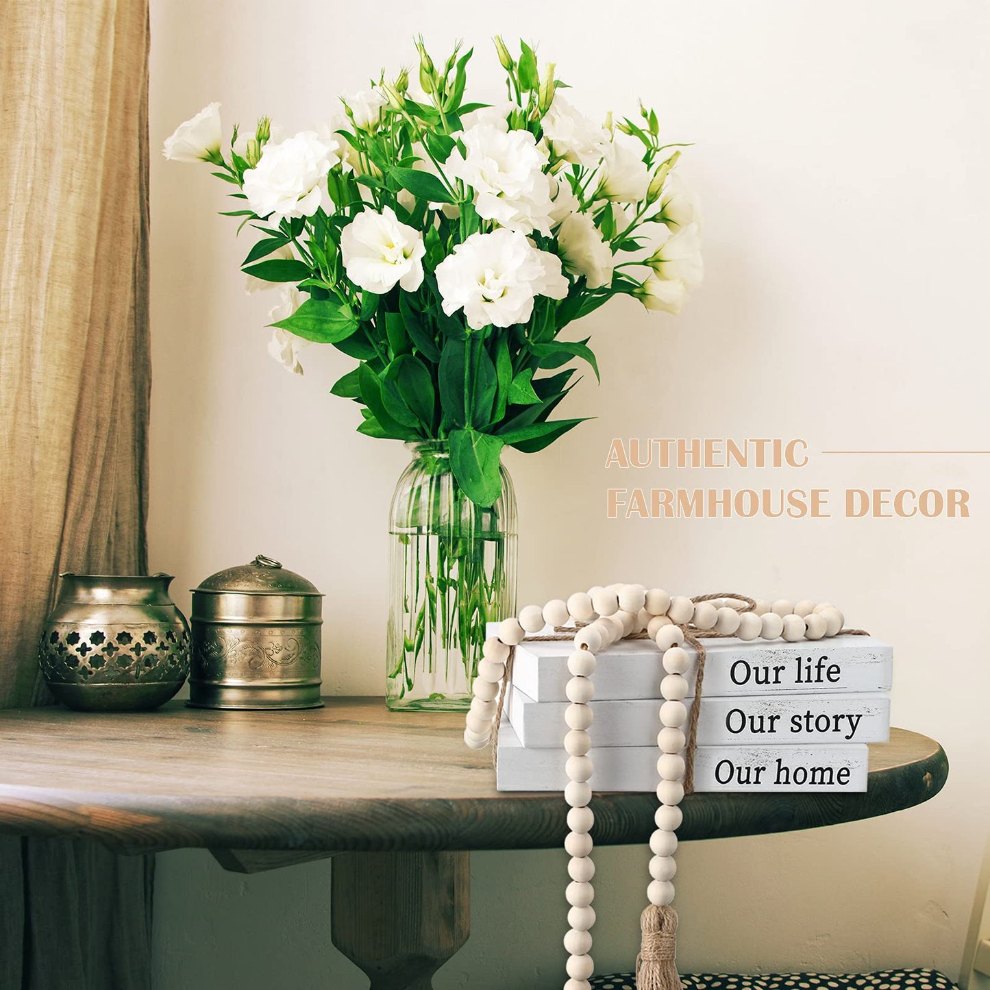 Jetec Decorative Books for Home Decor White Faux Farmhouse Stacked 3 Pieces Gift for Mother Teachers Friends Family for Coffee Tables Shelves with Wood Bead Tassels 58 Inch