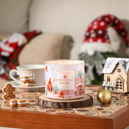 Christmas Scented Candles, Sugar Cookie & Vanilla Scented, Large 3 Wicks Candle, 14 oz, Christmas Candle Gift
