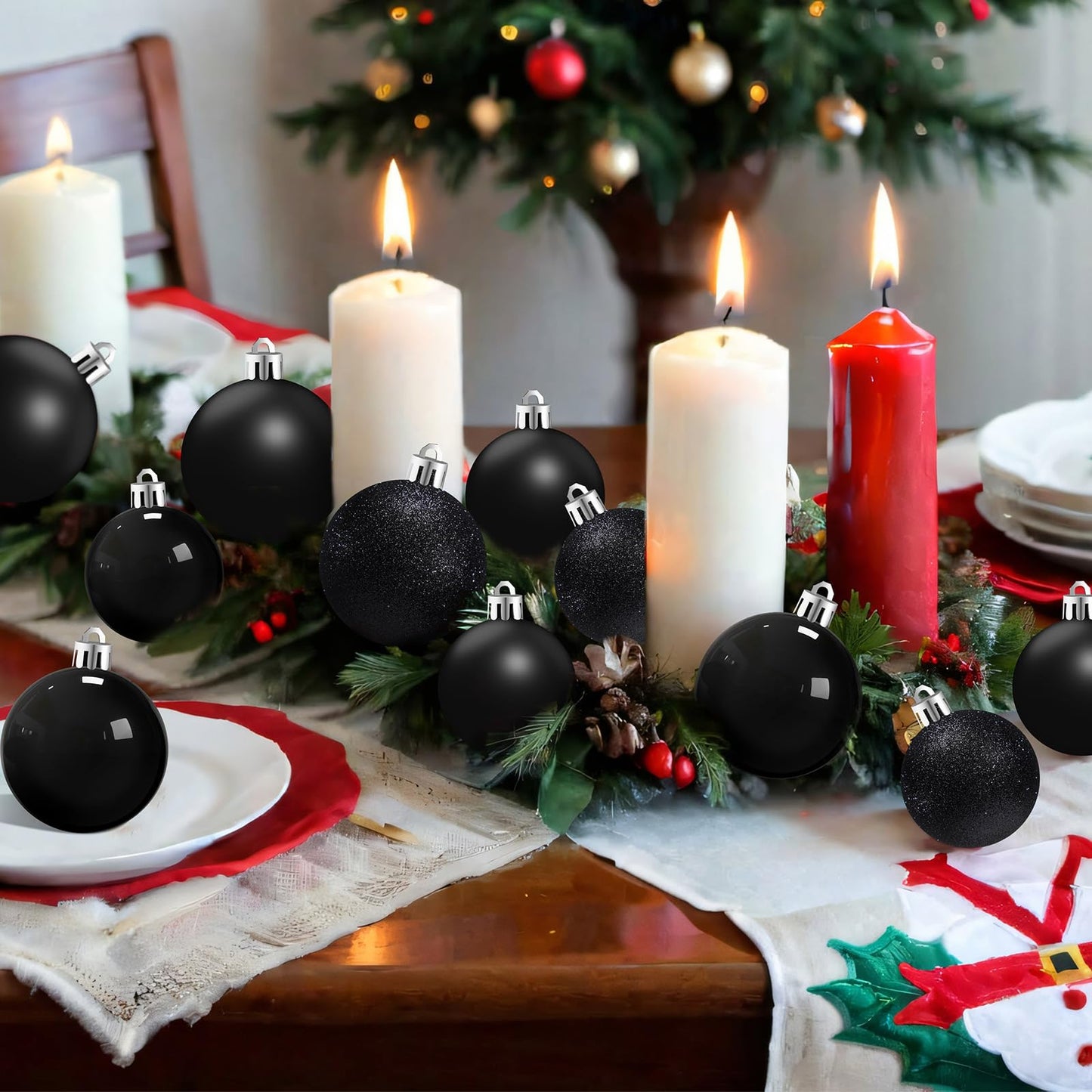 Marsui 24 Pcs Giant Christmas Balls Ornaments Extra Large Outdoor Black Christmas Ornament 8'' 6'' 3'' 2'' Large Xmas Balls Bulk Plastic Shatterproof for Xmas Tree Lawn Yard Porch (Frosted and Shiny)