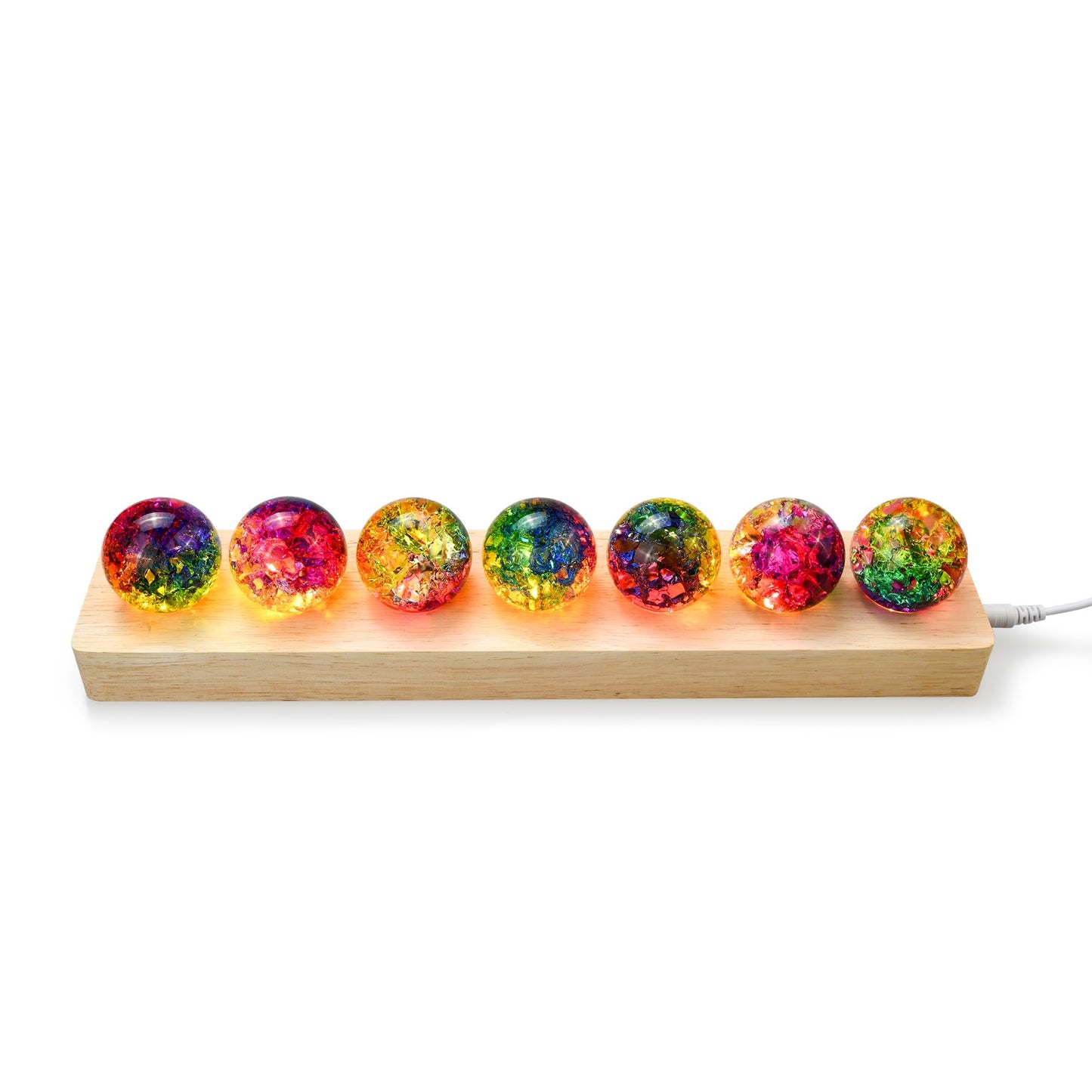7 Chakra Crackle Crystal Ball with LED Wooden Stand, 1.6" Healing Spheres for Spiritual Decor Reiki Energy Balance, 3D Crystal Ball Night Light Gifts for Women