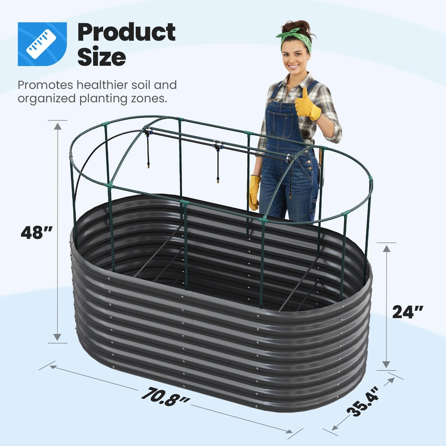 Quictent Galvanized Raised Garden Bed Kit with Self Watering System and Mesh Cover, Large Oval Metal Outdoor Planter Garden Boxes for Vegetables Herbs Flowers, 6x3x2Ft