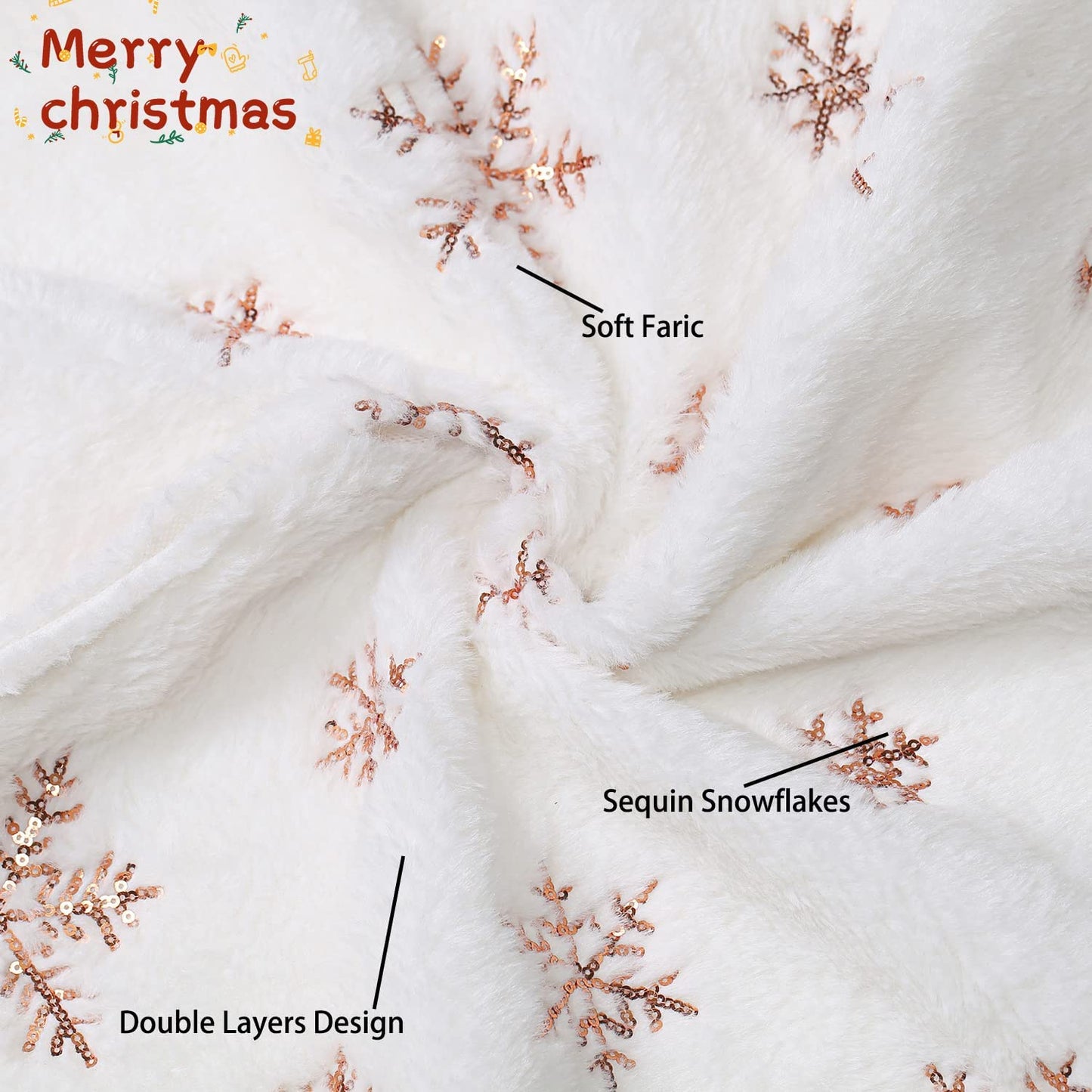 White Tree Skirt Faux Fur Rose Gold Sequin Tree Skirts Small Christmas Tree Skirt Decoration 36inch Double Layers Tree Covers Shiny Tree Floor Mats Fireplace Tree Skirts Fluffy Tree Skirt