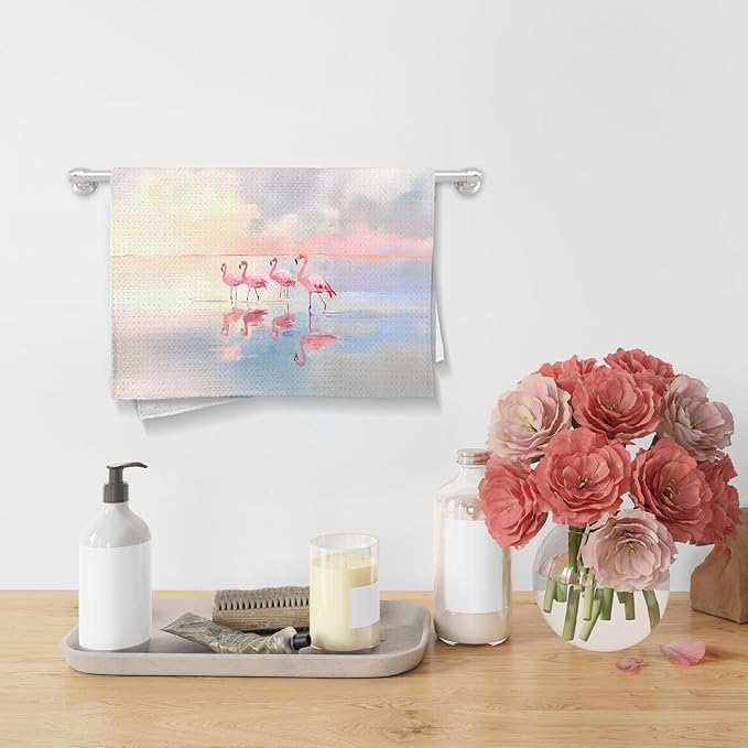 Watercolor Pink Flamingo Kitchen Towels, Flamingo Gifts