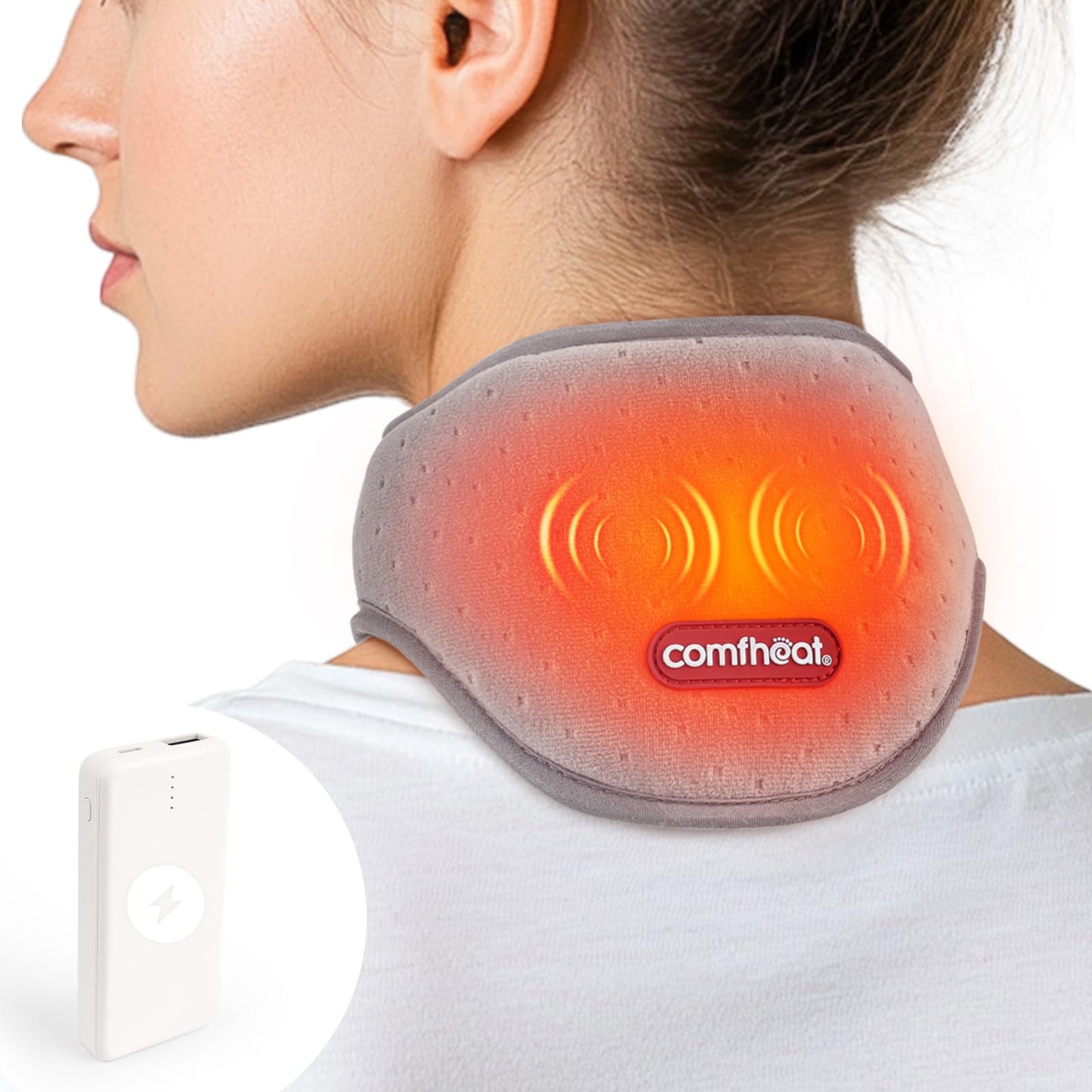 Portable Neck Heating Pad with Vibration Massage for Pain Relief, Rechargeable Heated Neck Wrap for Soreness Stiffness, 3 Heat Levels & Vibrations, Auto-Off, 3000mAh Battery Included