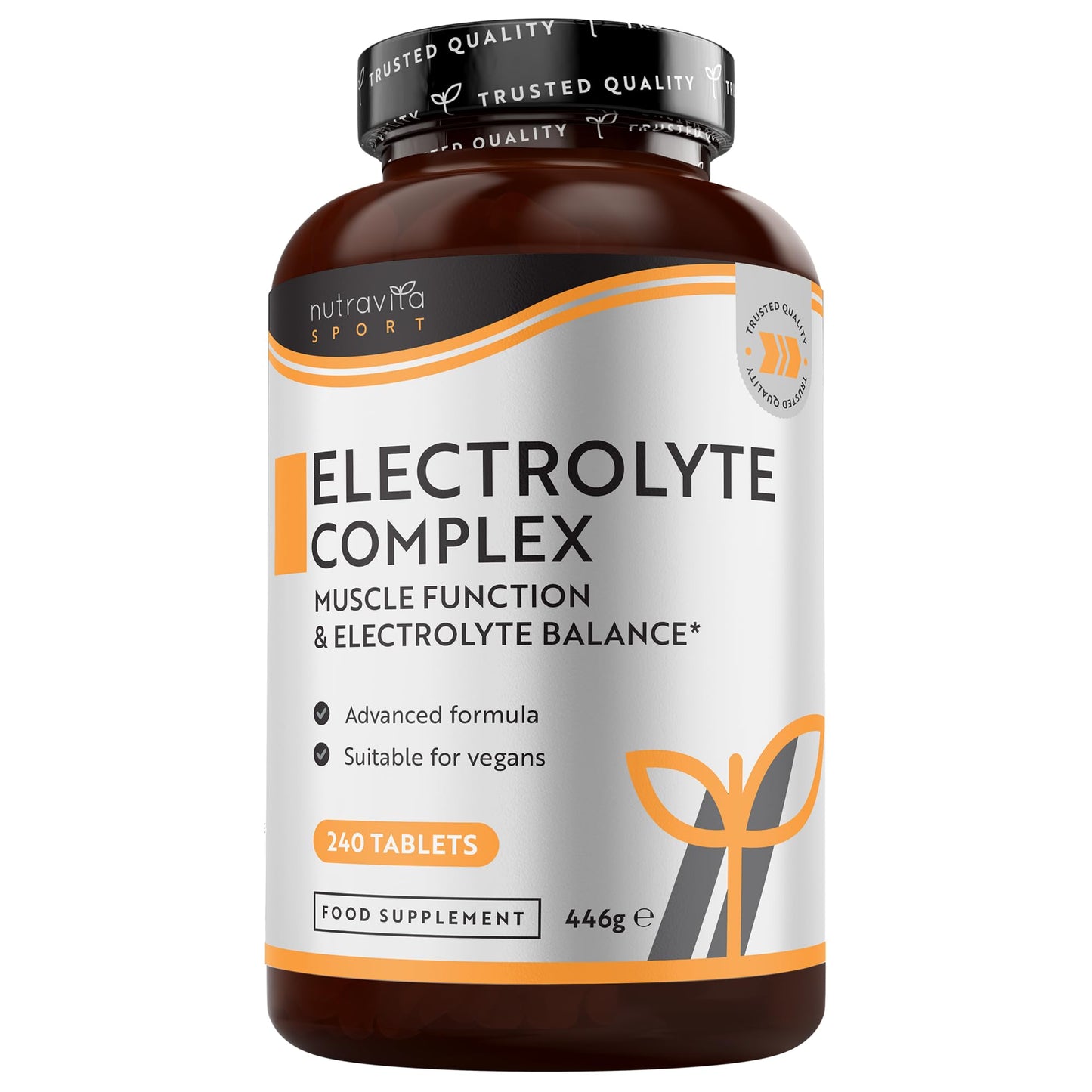 Electrolyte Complex - High Strength Tablets with Added Magnesium, Potassium & Calcium - Muscle Function and Electrolyte Balance - 240 Vegan Tablets - No Synthetic Binders - Made in The UK by Nutravita