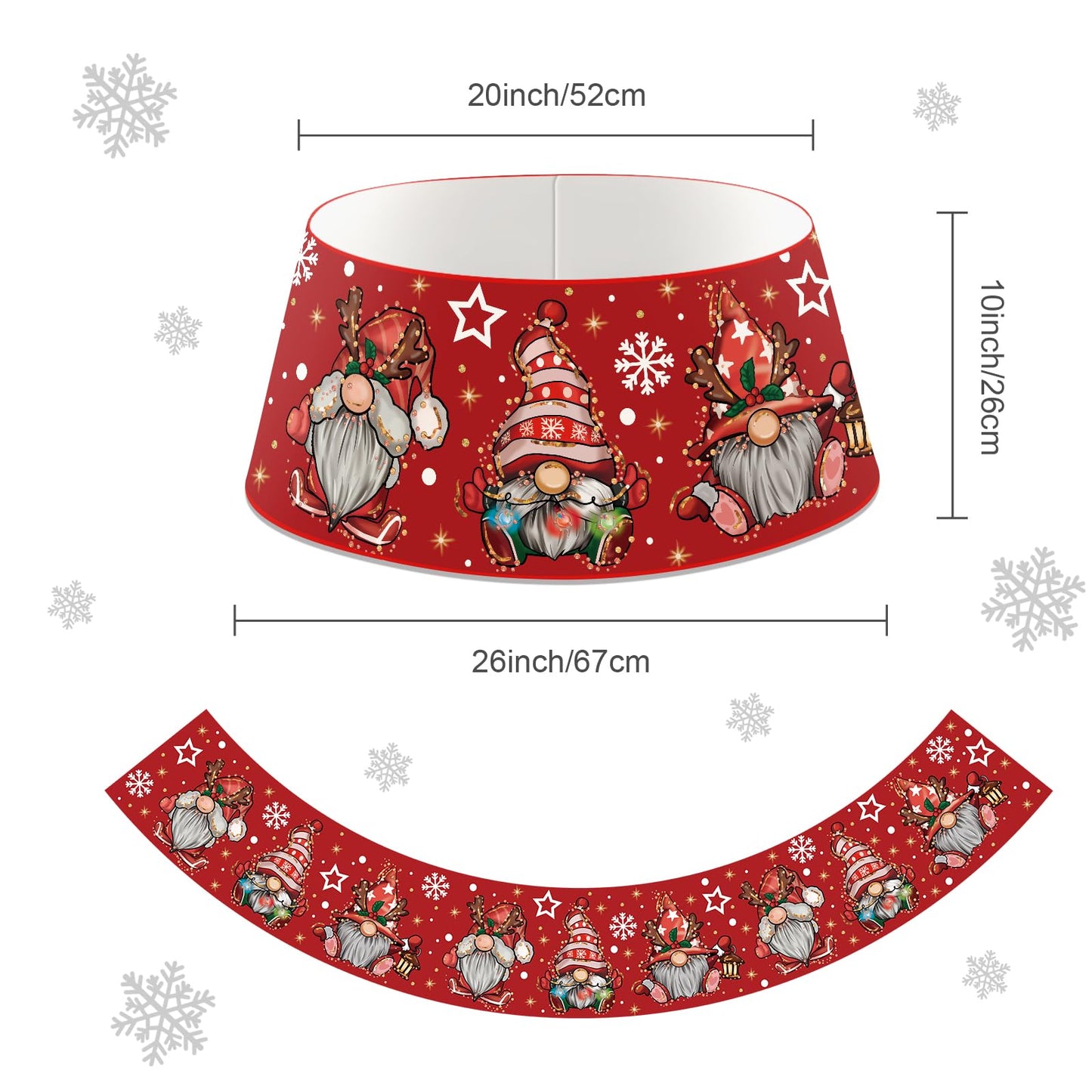 Christmas Gnome Tree Collar with LED Light Red Tree Skirt Ring Base Cover for Christmas Trees Decoration Holiday Indoor Outdoor