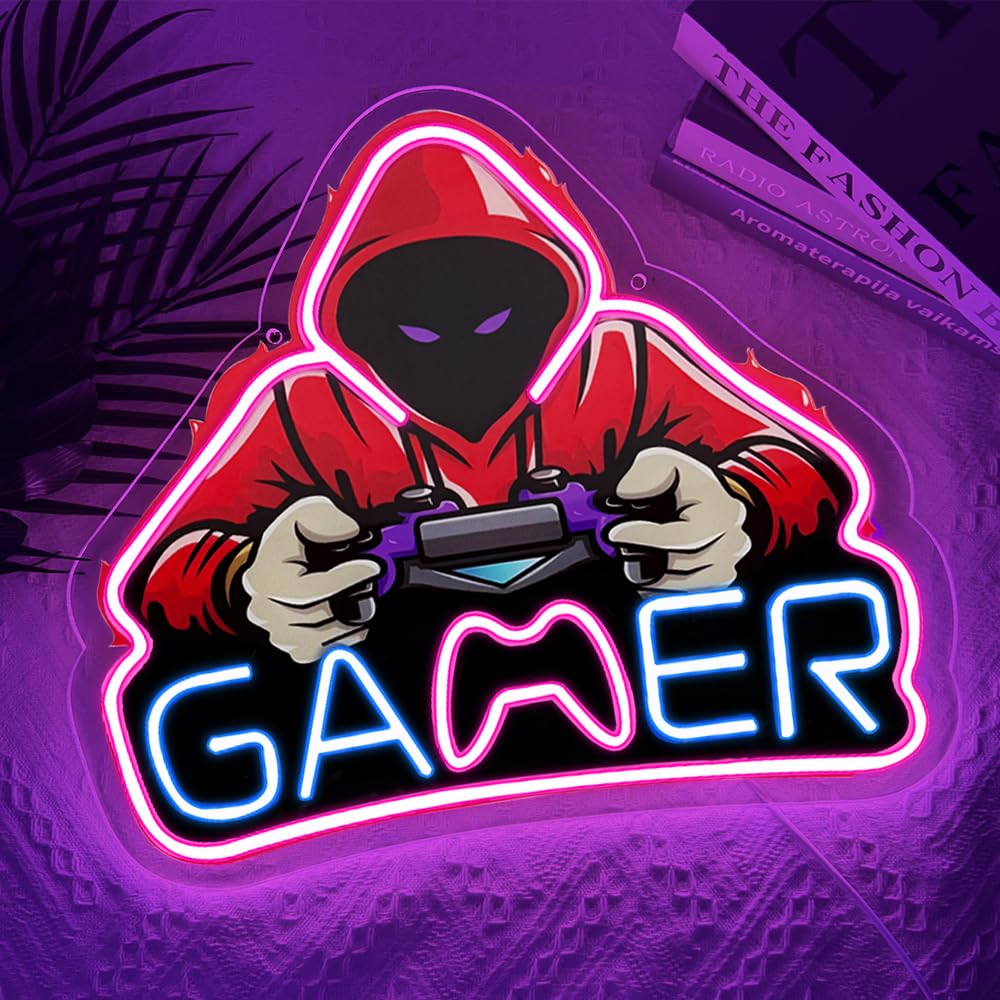 RuCvixkt Gamer Neon Sign for Game Room Decor, Gaming Neon Sign LED USB Power Neon Lights for Boys Bedroom, Man Cave, Gaming Wall Decor, Gifts for Teen Boys, Birthday Christmas