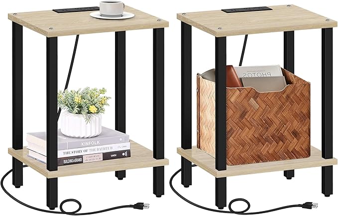 TUTOTAK End Table with Charging Station, Small Side Table with Outlets