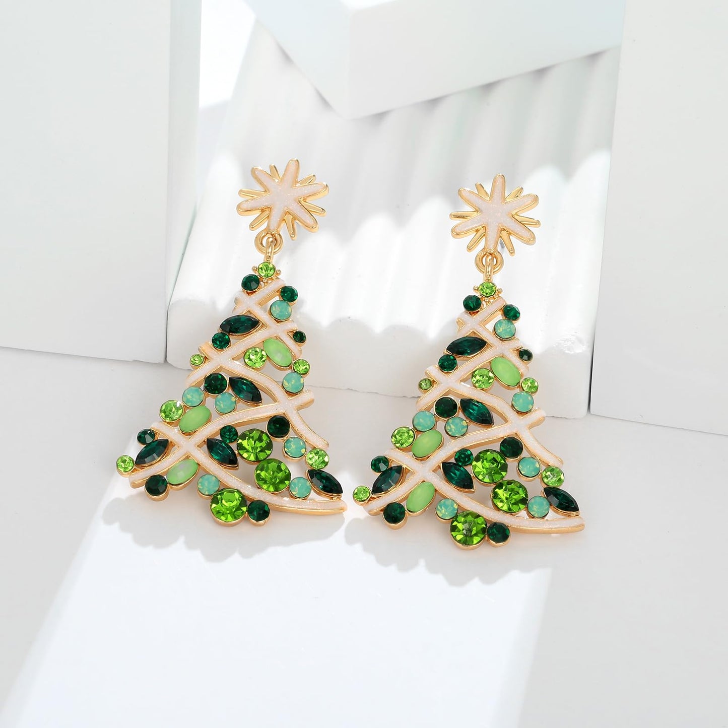 ENSKEFEN Christmas Tree Earrings for Women Snow Green Crystal Xmas Tree Earrings Dazzling Christmas Dangle Earring