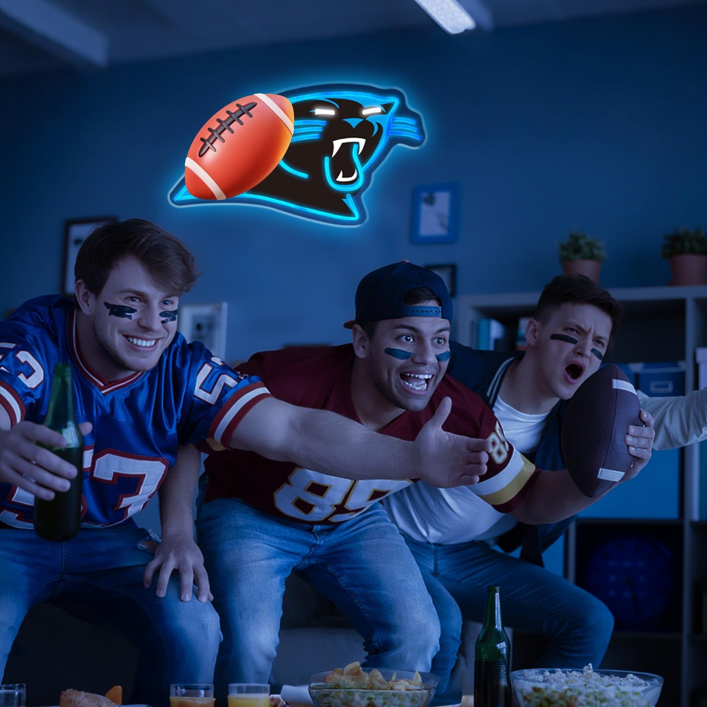 Football Team Neon Sign, Cool Dimmable Light Up Football Team Logo Hanging USB Powered for Wall Decor Art, Man Cave, Bedroom, Game Room Deco, Birthday Christmas Merch Gift for Boys Fans (Penther)