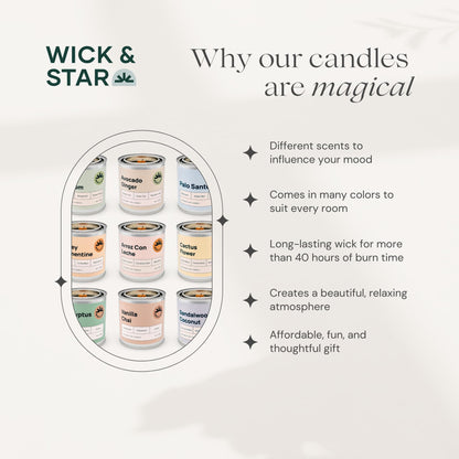 Wick & Star Vegan, Wood Wick, Natural Coconut Soy Wax Aromatherapy Candle, Clean Burning (Cactus Flower)