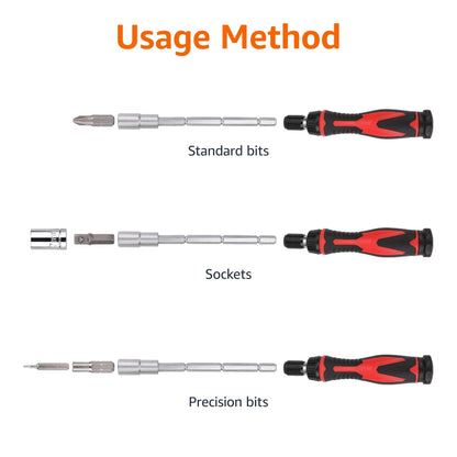 Amazon Basics Magnetic Ratcheting Wrench and Electronics Precision Screwdriver Set, 73 count (Pack of 1), Black, Red, Silver