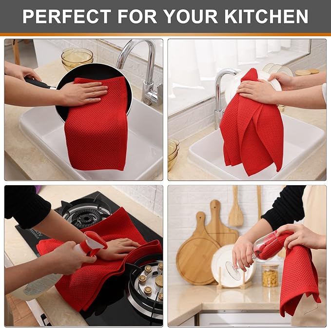 Kitinjoy 100% Cotton Waffle Weave Kitchen Hand Towels
