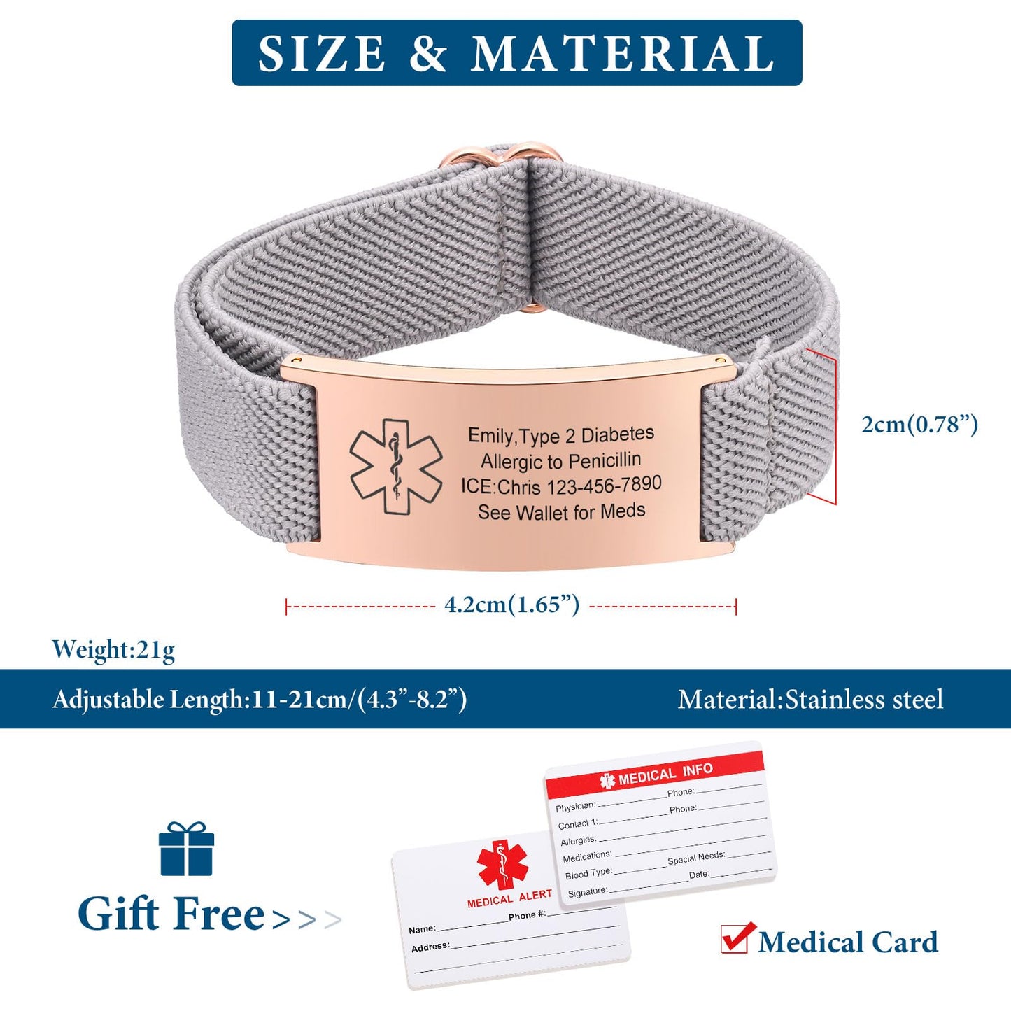 VNOX Medical Alert Id Bracelet for Women, Seizures Medical Alert Bracelets for Women Men Patients Stainless Steel Emergency Bracelets Wristband,Personalized Mens Life Health Alert Bracelet