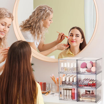 Vtopmart 4 Pack Clear Small Stackable Storage Drawers, Acrylic Bathroom Makeup Organiser, Plastic Storage Box For Vanity, Under Sink, Kitchen Cupboard, Pantry, Home Organization
