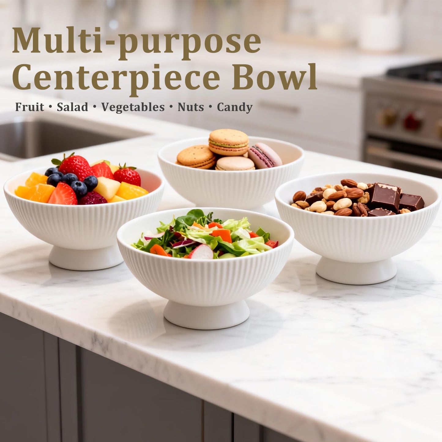 Gutedeal Small Decorative Bowl 8 Inch Multi-Use White Ceramic Fruit & Key Bowl for Kitchen, Entryway, Centerpiece Modern Handcrafted Home Decor Pedestal Bowl & Wedding Gift