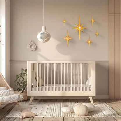 BreezeHug 6 Pcs Mid Century Modern Home Decor Star Art Wall Sculpture with Rhinestone Retro 3D Plastic Star Art Wall Sculpture Bling Diamonds Decor for Home Office Bedroom Entryway(Gold)