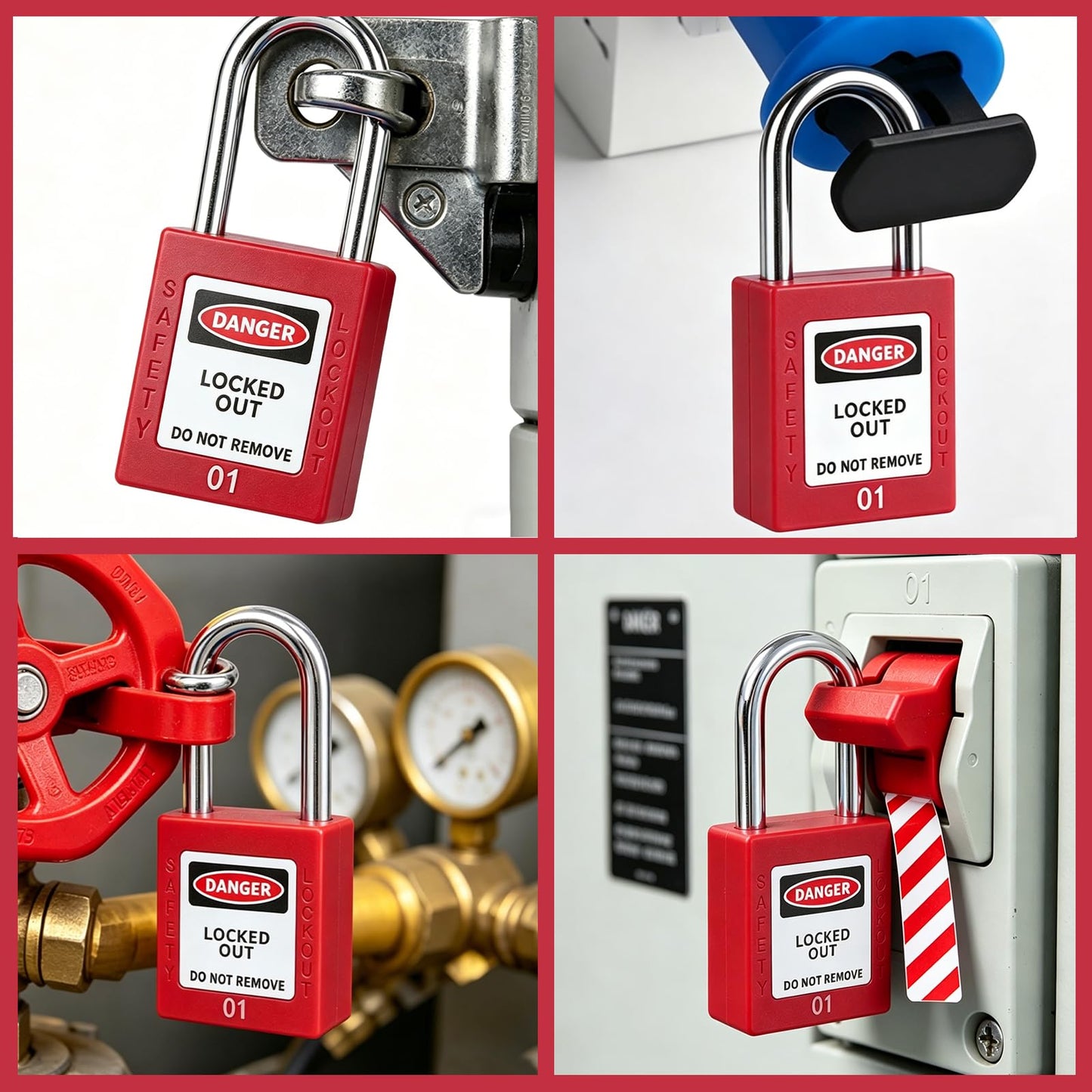 Lock Out Tag Out Locks and Keys, 10 Lockout Tagout Keyed Different Safe Pad Locks, OSHA Compliant Loto Locks for Lock Out Tag Out Stations (5, Red)