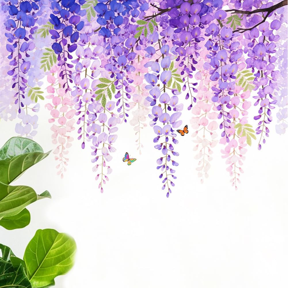 beinkmake 4pcs Purple Plants Leaves Wall Decal Hanging Vine Peel and Stick Wall Decal Butterfly Wall Sticker for Bedroom Living Room Hotel Decor 11.8x35.4inch