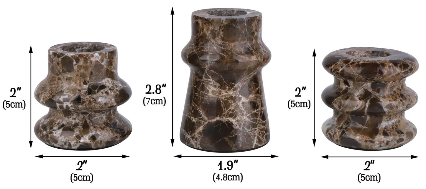 Vixdonos Marble Candle Holder Set of 3 Taper Candle Candlestick Mantle Candle Stand for Home Decor,Wedding,Party and Table Centerpieces(Brown)