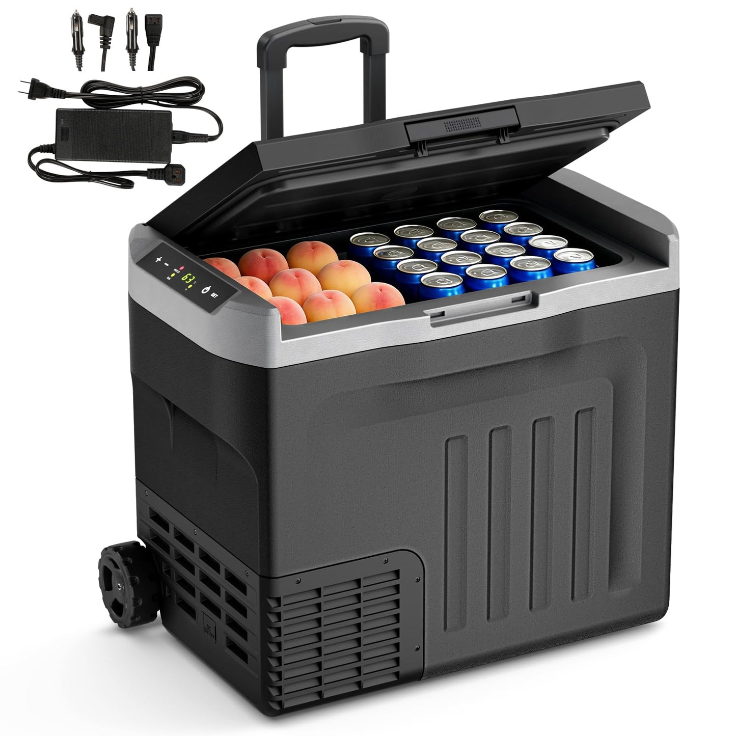 Antarctic Star 12 Volt Car Refrigerator,43QT(40L) Electric Cooler, -4℉~68℉ Portable Fridge Freezer,12V 24V DC 100-240V AC Car Fridge with Wheels&2 Baskets for Car,Camping,RV,BLACK